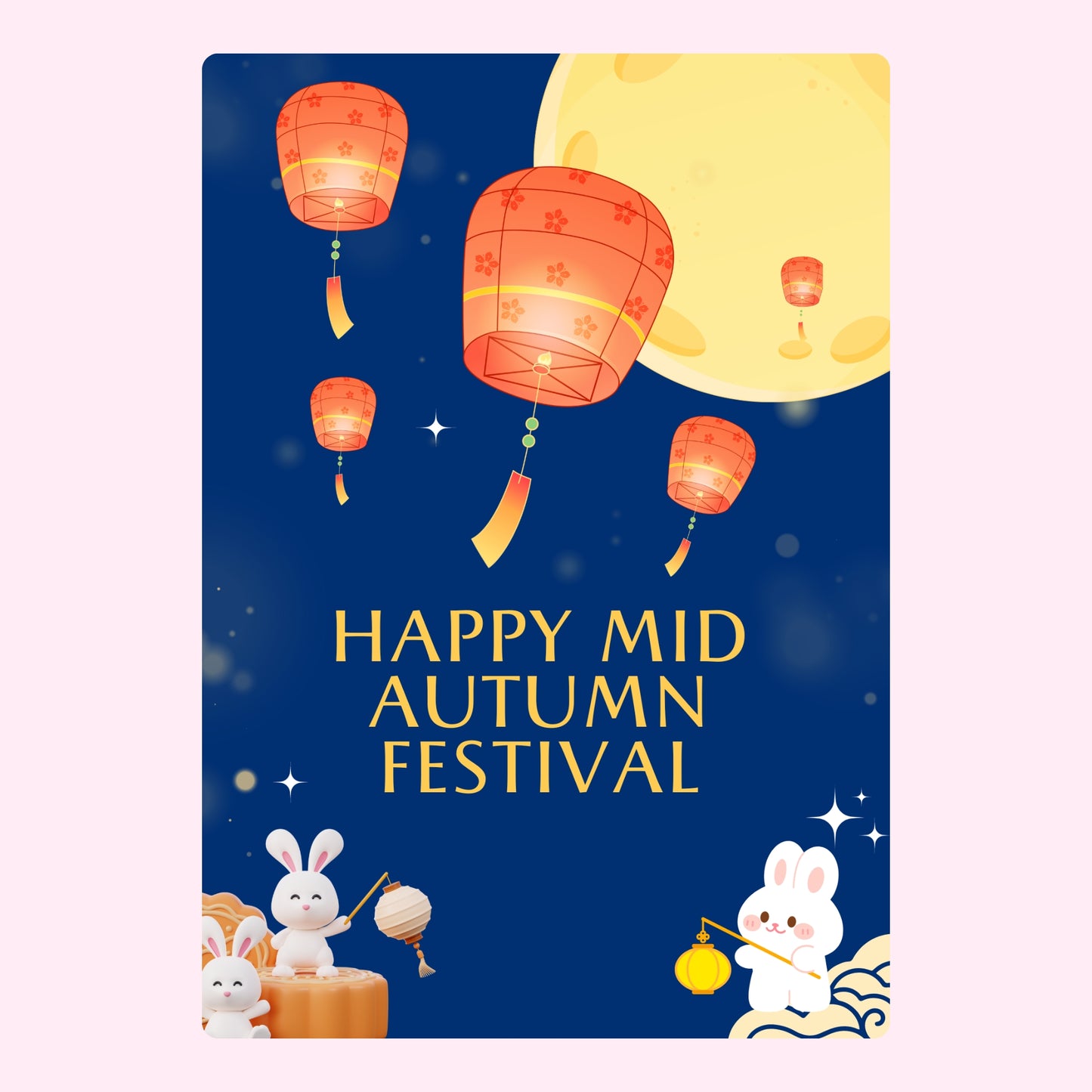 Happy Mid-Autumn Festival illustration with lanterns & bunnies