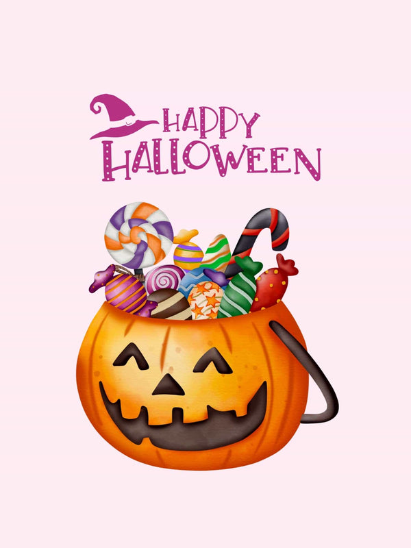 Happy Halloween pumpkin with candy