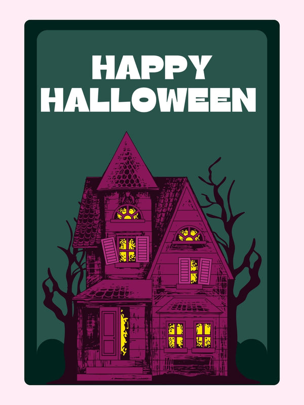 Happy Halloween haunted house graphic