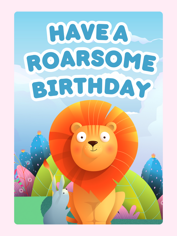 Website birthday card with lion, Have a Roarsome Birthday