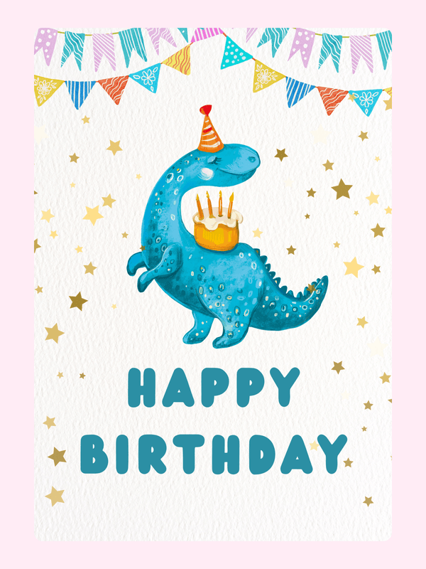 Happy Birthday card with blue dinosaur