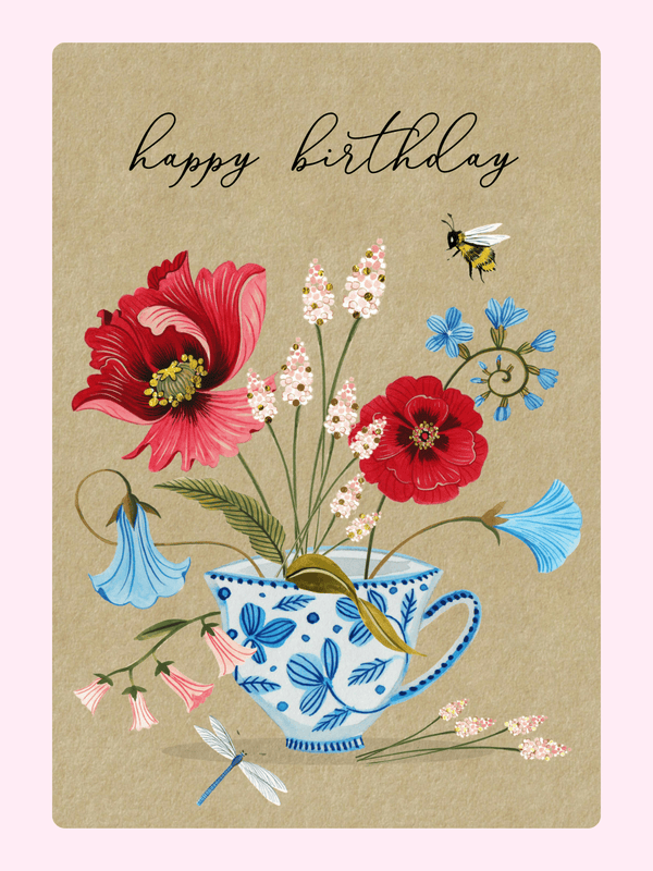 Floral Teacup Birthday Cake Card
