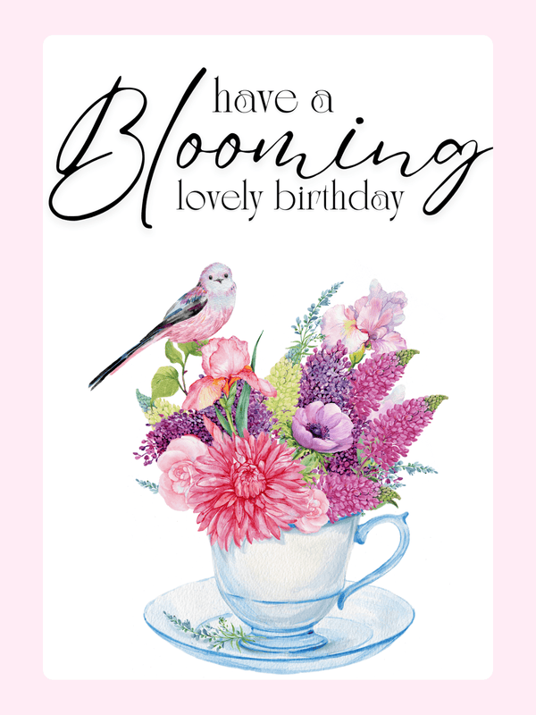 Birthday card with flowers and bird