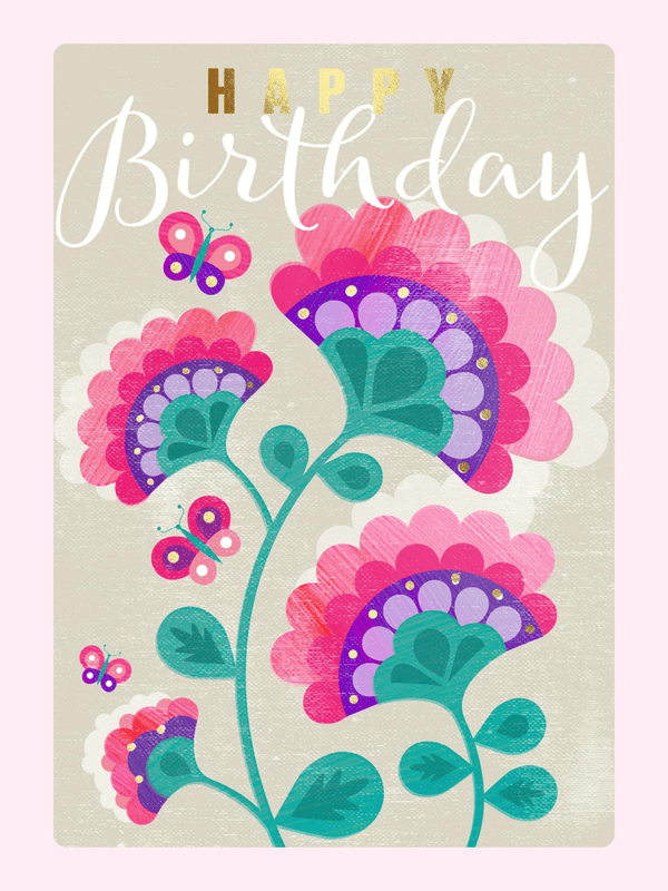 Flowers And Butterflies Birthday Cake Card