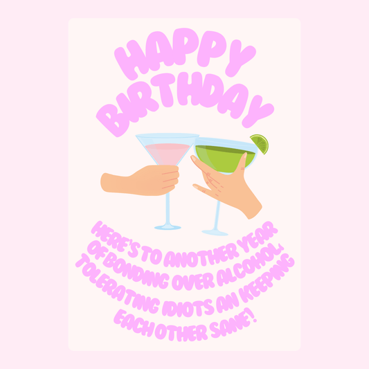 Website birthday card with drinks, Happy Birthday toast.
