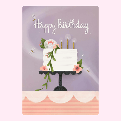 Website Happy Birthday card with cake and flowers