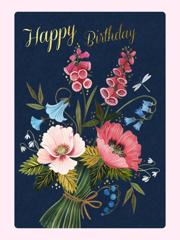 Floral Bouquet Birthday Cake Card