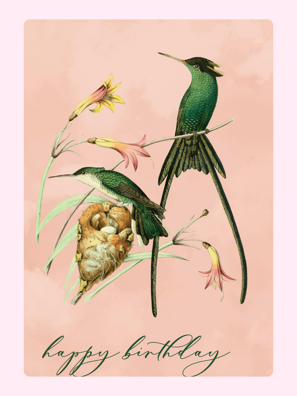 Hummingbirds And Flowers Birthday Cake Card