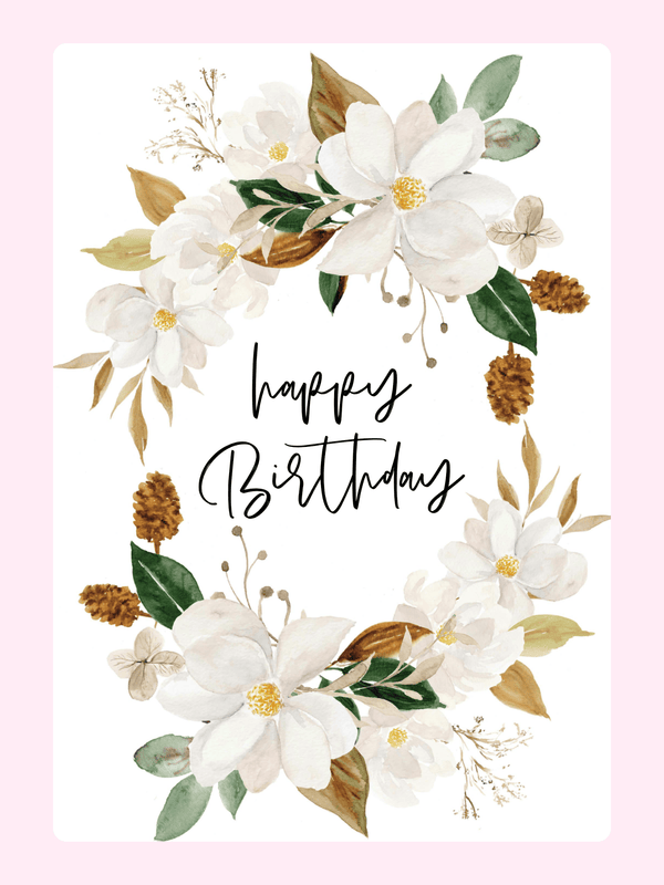 Magnolia Birthday Wreath Cake Card