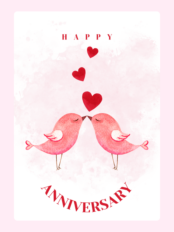Happy Anniversary card with kissing birds