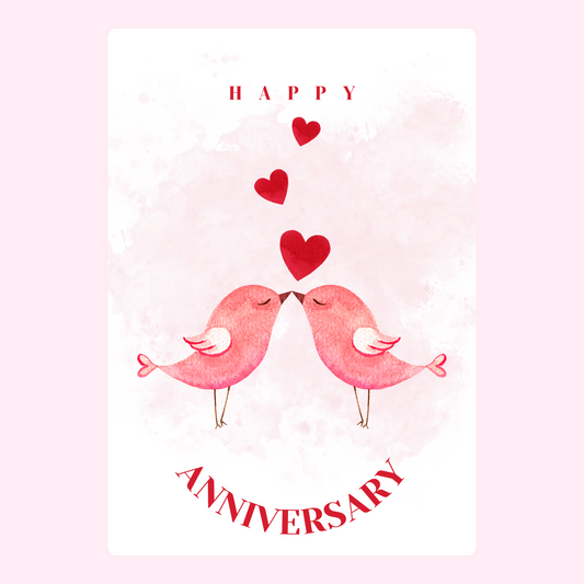 Happy Anniversary card with kissing birds
