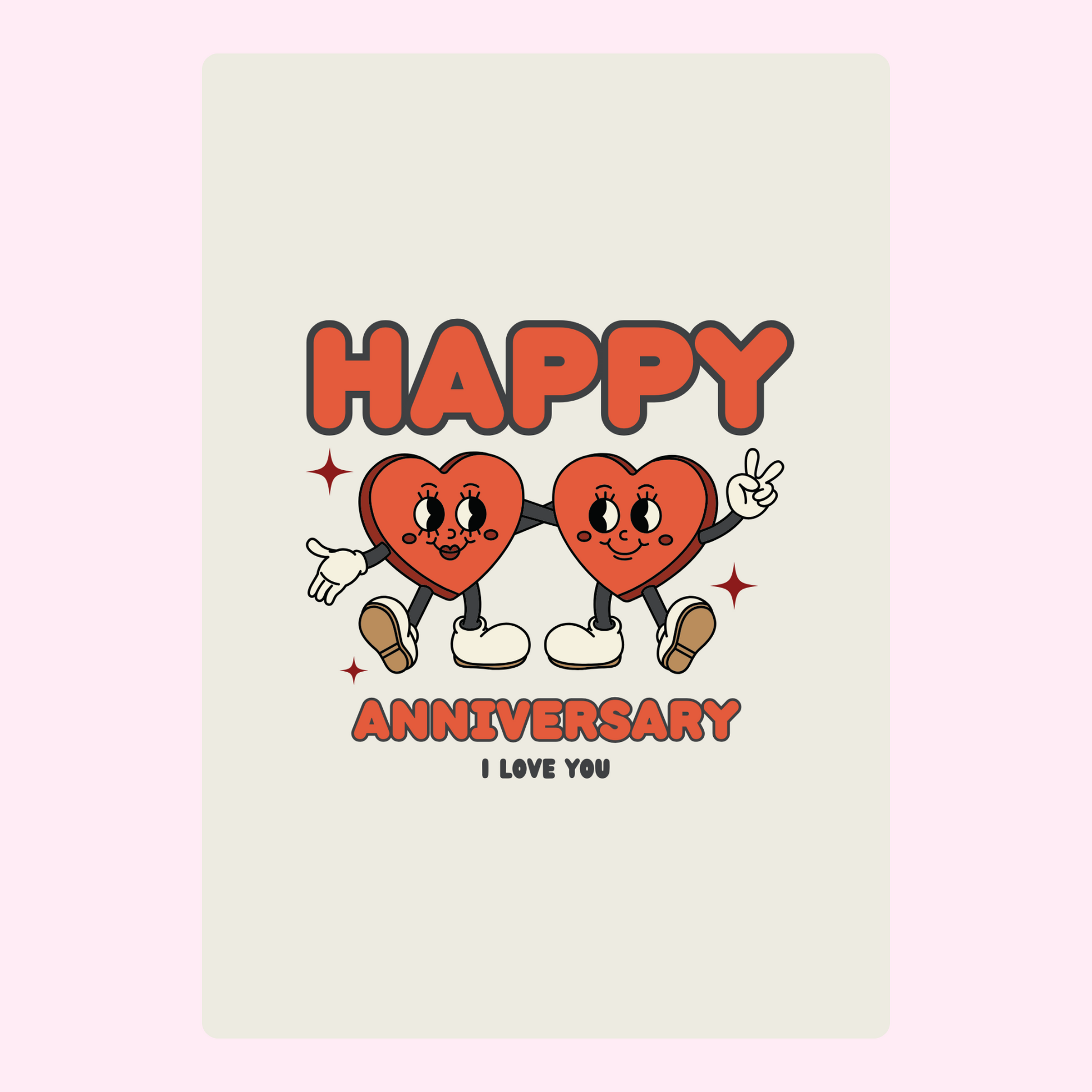 Happy Anniversary card with cartoon hearts