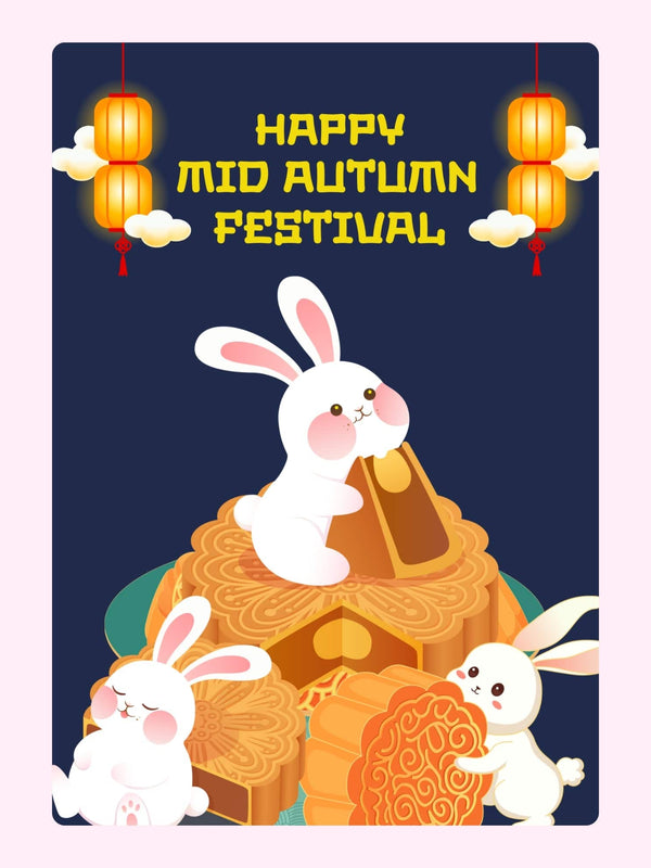 Website Mid-Autumn Festival graphic with rabbits and mooncakes