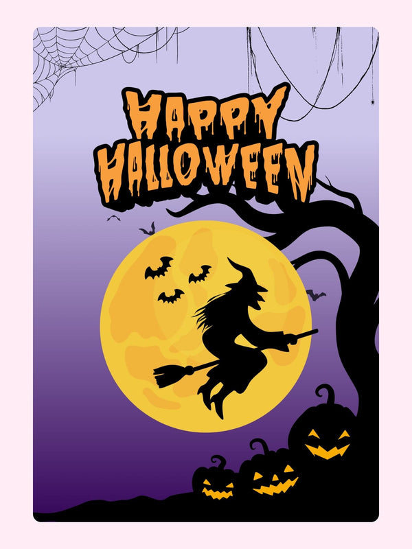 Witch flying past moon