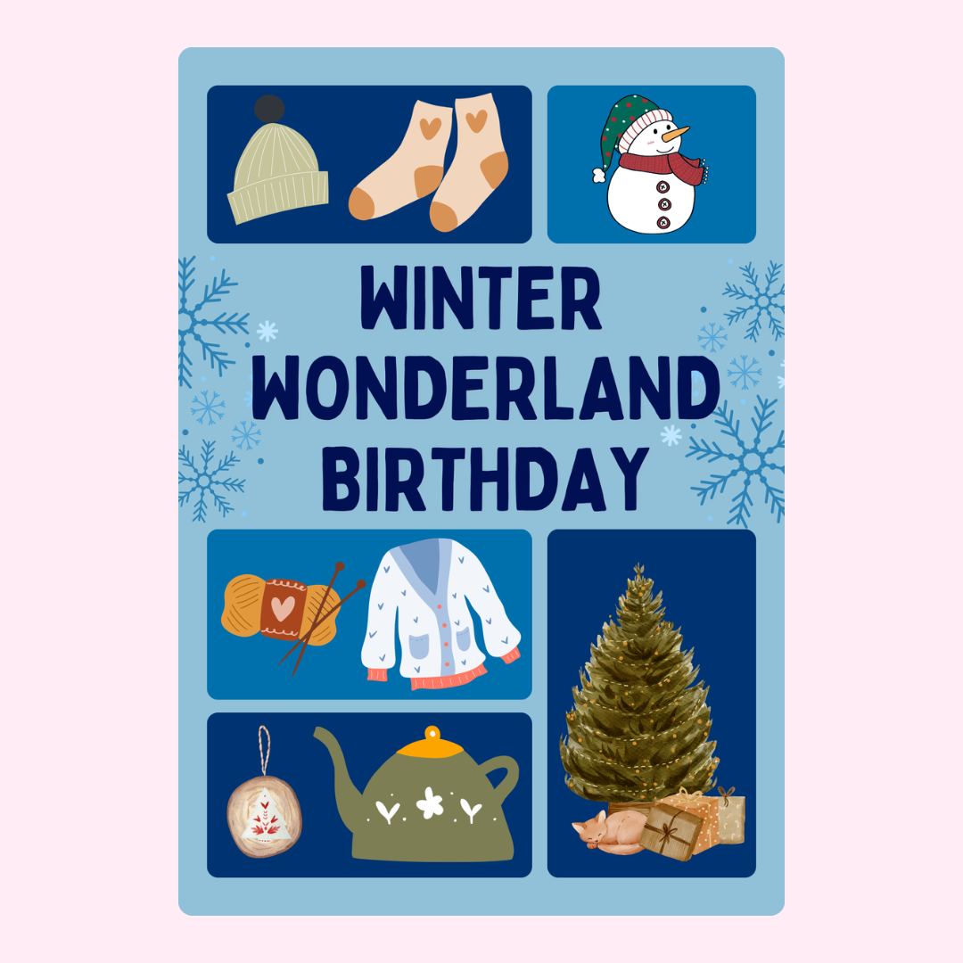 Winter Wonderland Birthday card with cozy winter items