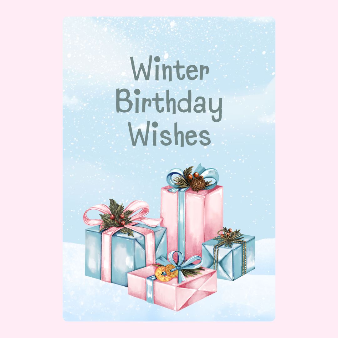 Winter Birthday Wishes card with gifts