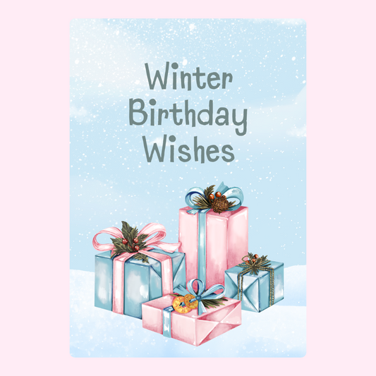 Winter Birthday Wishes card with gifts