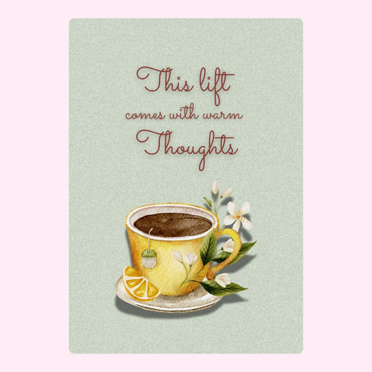 Yellow teacup with warm thoughts message