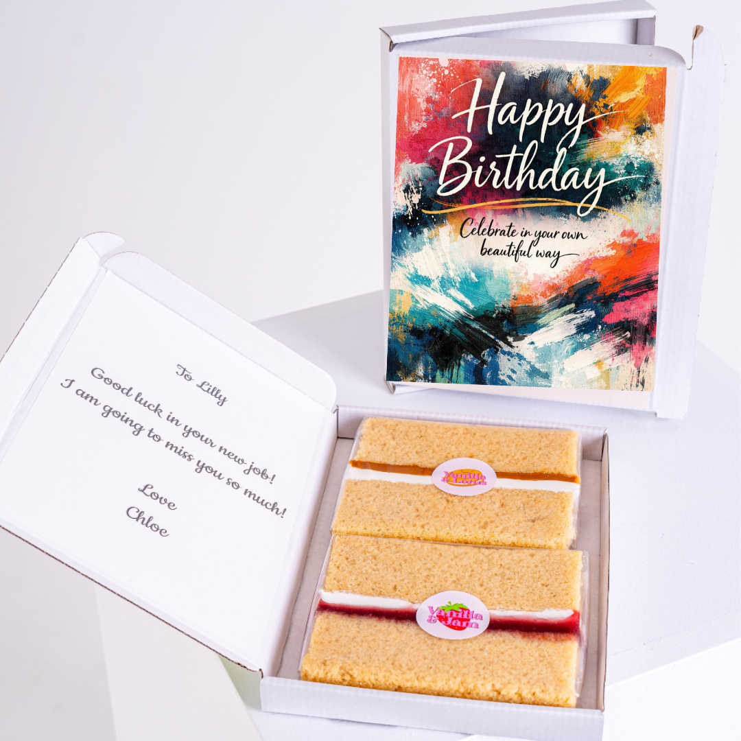 Abstract birthday card with cake slices gift box
