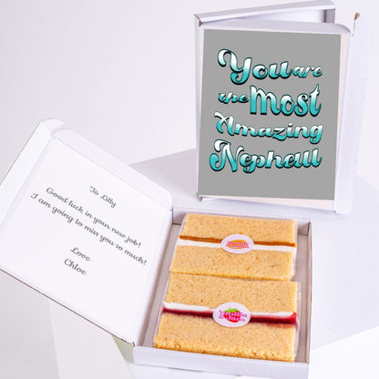 Amazing nephew letterbox cake gift with stylish teal typography design