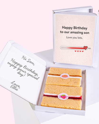amazing son birthday cake card with letterbox cake gift
