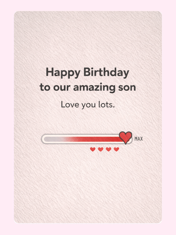 happy birthday to our amazing son card with love meter design