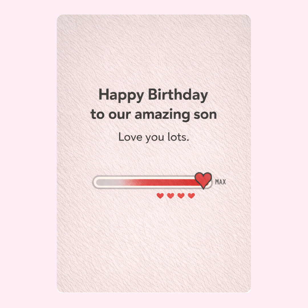 happy birthday to our amazing son card with love meter design