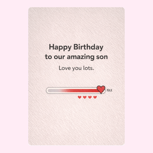 happy birthday to our amazing son card with love meter design