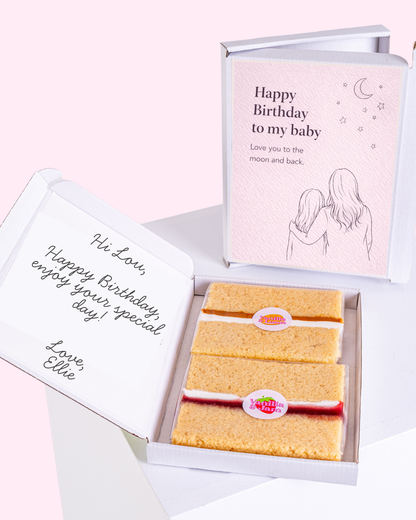 baby birthday cake card with letterbox cake gift