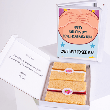 Baby bump Father’s Day cake card with cake inside
