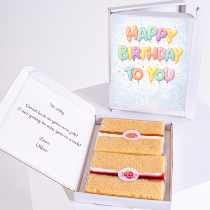 Happy birthday cake card gift box with balloon letter design