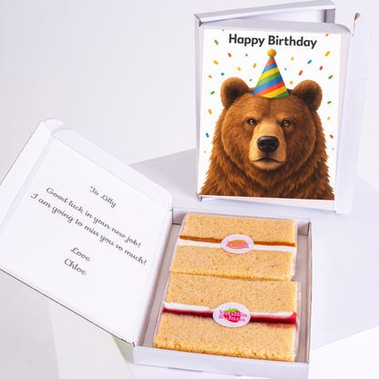 Bear birthday card with cake slices gift box