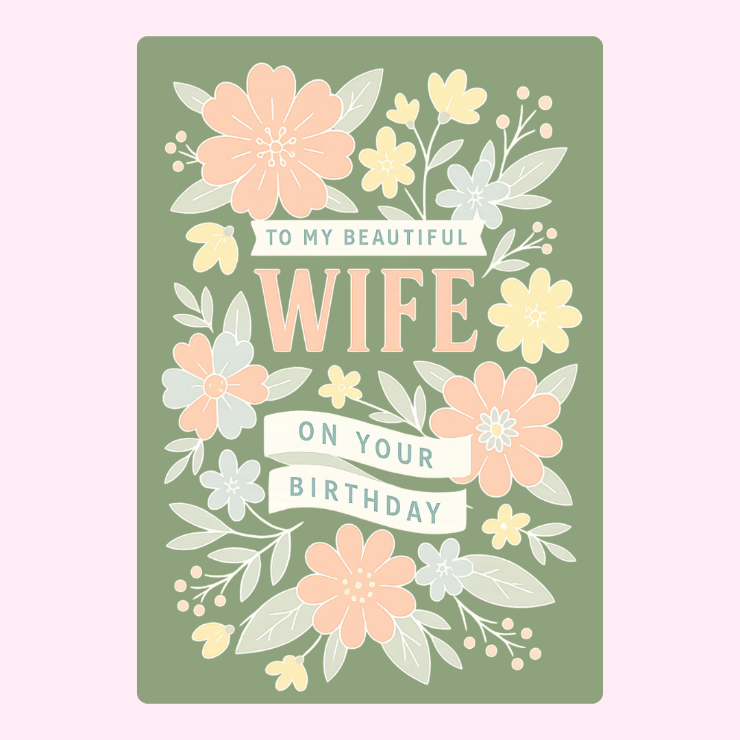 Floral birthday cake card for wife with pastel flower illustration