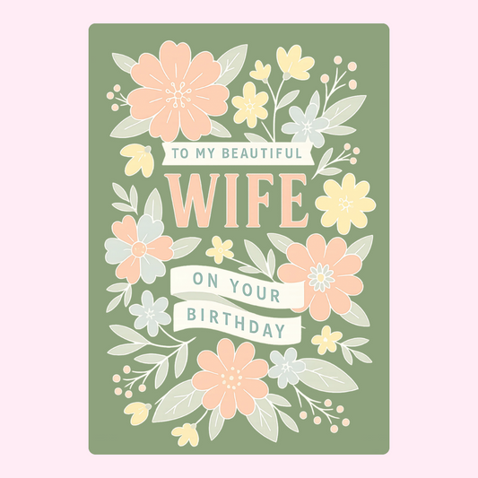 Floral birthday cake card for wife with pastel flower illustration