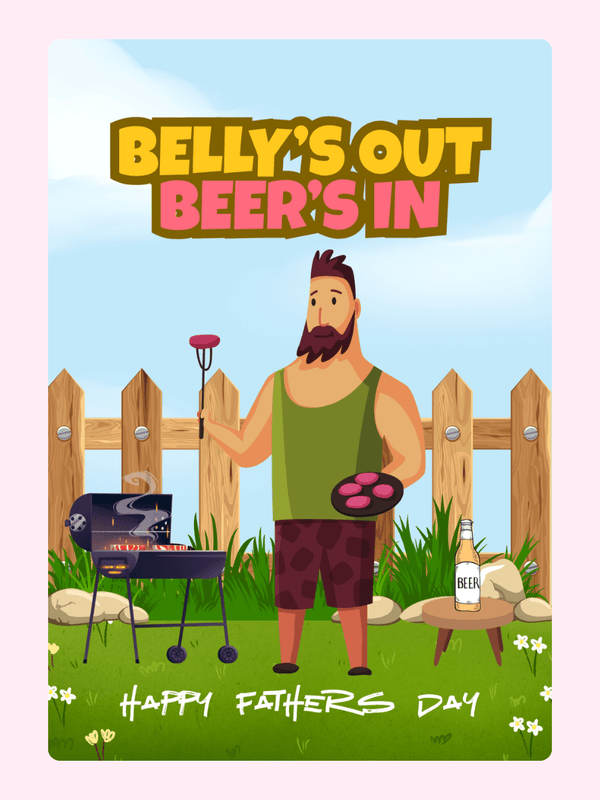 Funny Father's Day card with BBQ dad and beer design