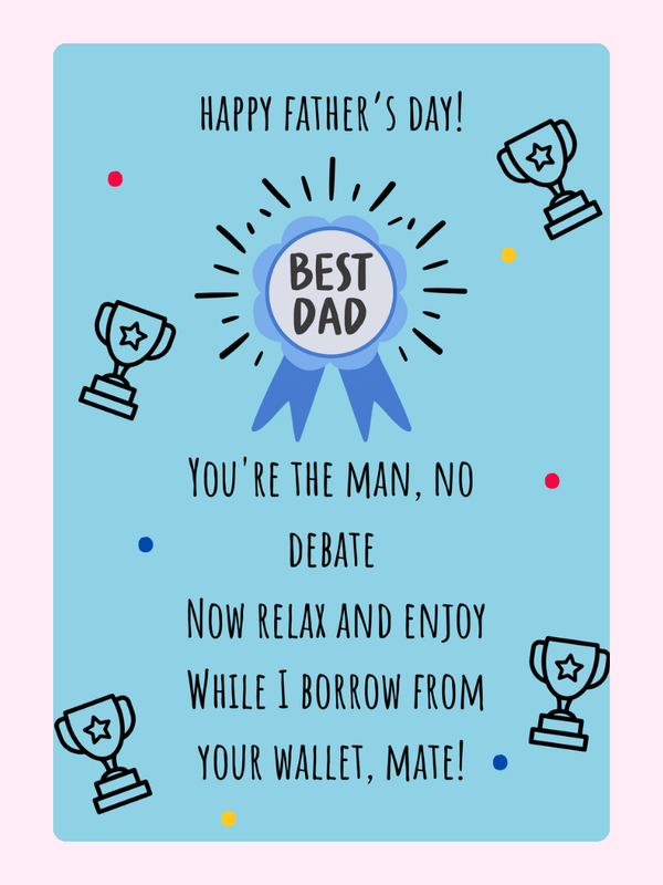 Father's Day card with Best Dad award and trophy design