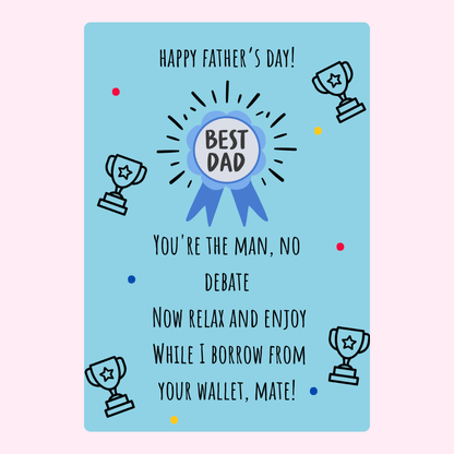 Father's Day card with Best Dad award and trophy design