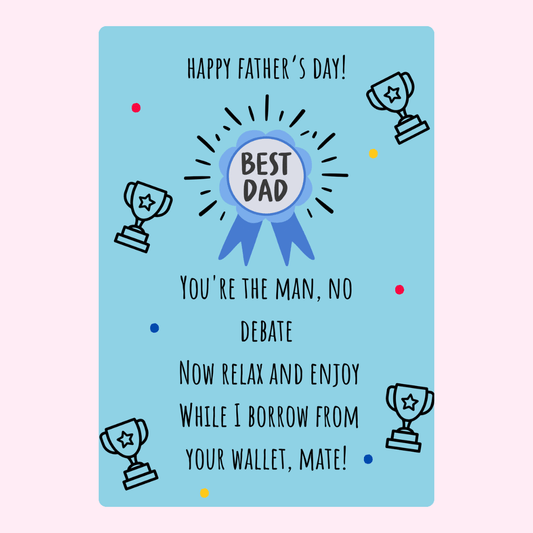 Father's Day card with Best Dad award and trophy design