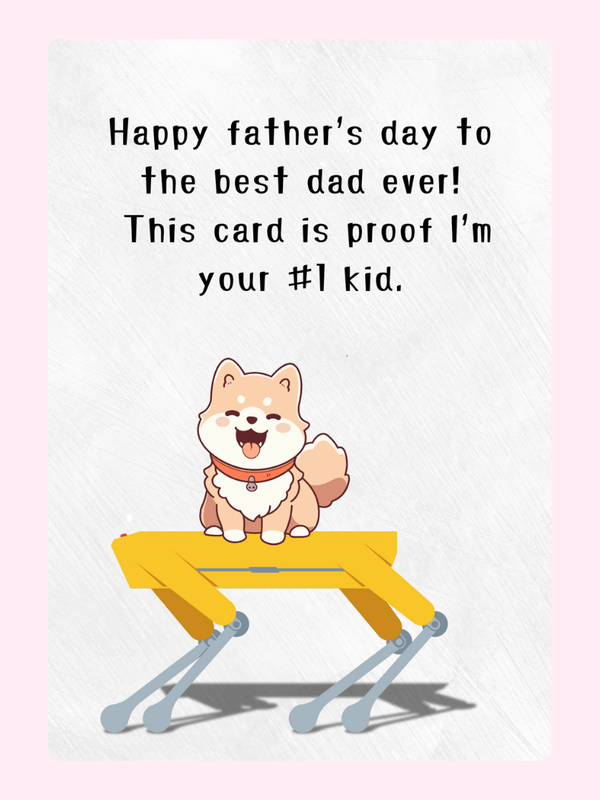 Happy Father’s Day card featuring a cute dog illustration and number one kid message for the best dad ever