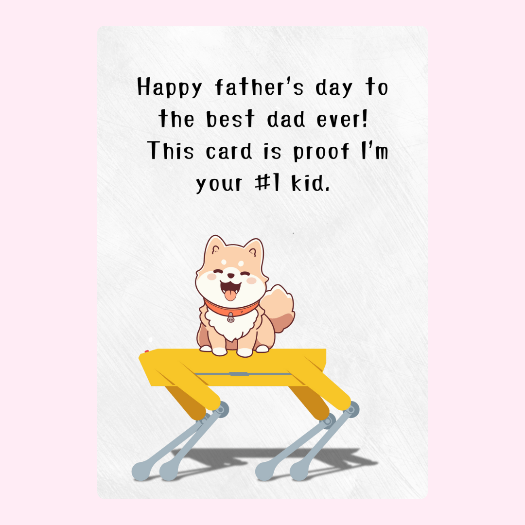 Happy Father’s Day card featuring a cute dog illustration and number one kid message for the best dad ever