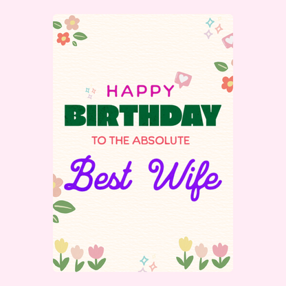 Happy birthday best wife cake card with colorful floral illustration