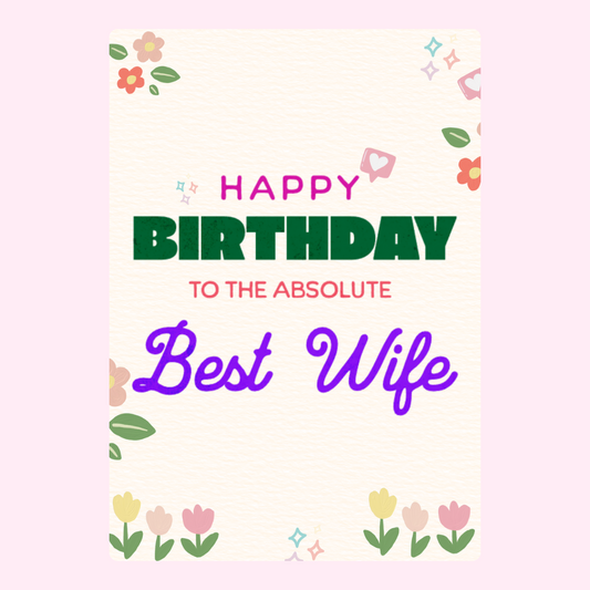 Happy birthday best wife cake card with colorful floral illustration
