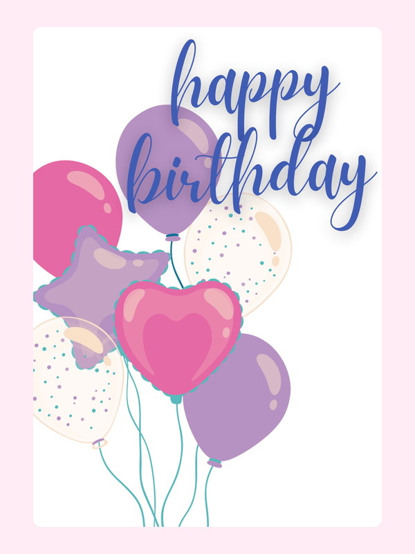 Colourful birthday balloons with happy birthday text in a soft pastel card design