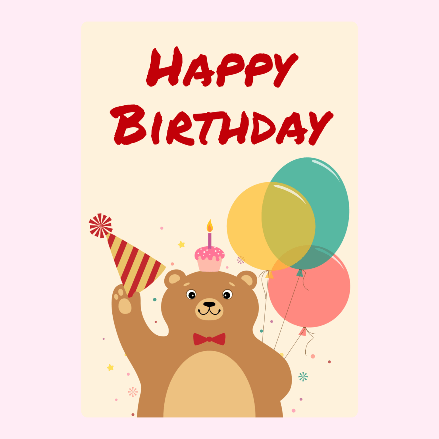 Happy Birthday card with bear and balloons