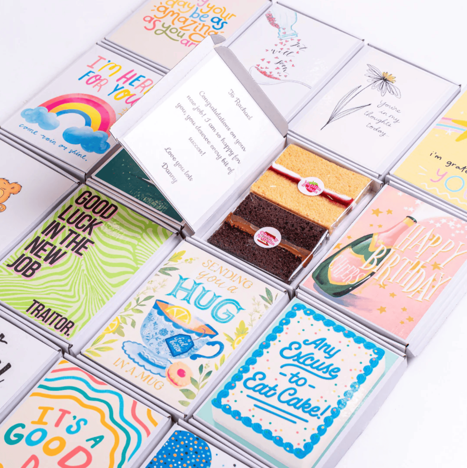 mixed birthday cake card designs with mini cakes for postal letterbox delivery UK