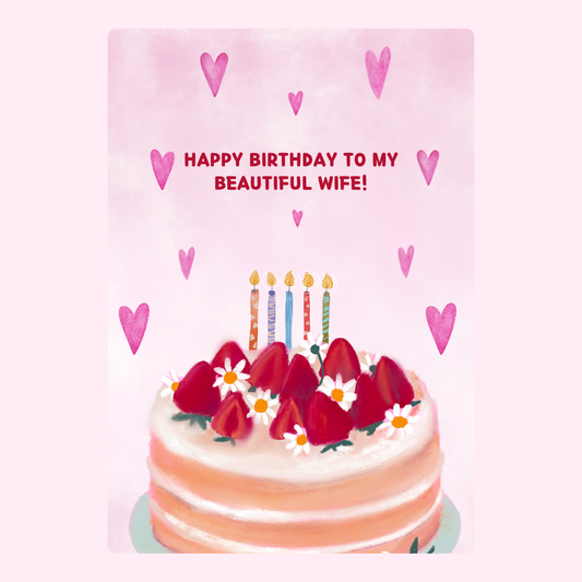 Pink birthday cake card for wife
