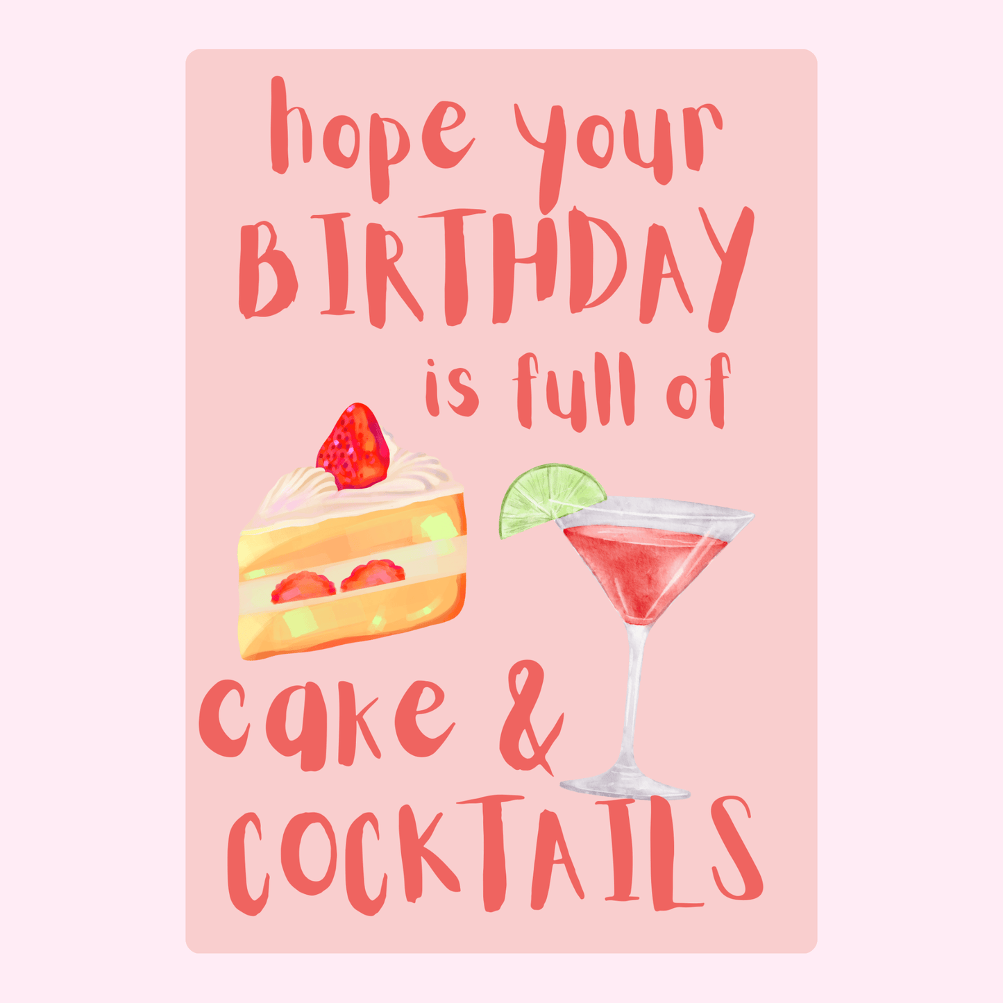cake and cocktails birthday card design
