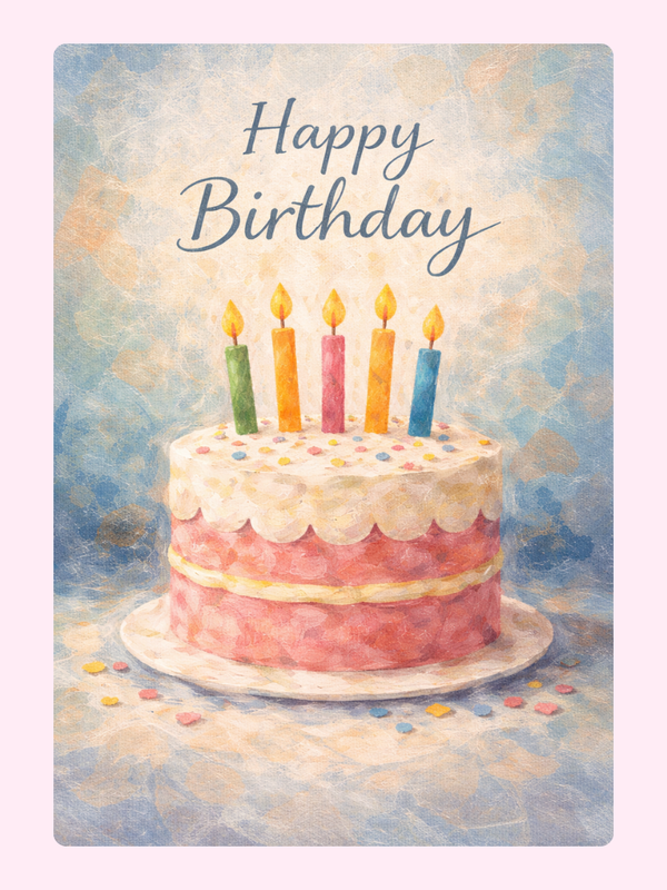 Happy birthday card with cake and candles