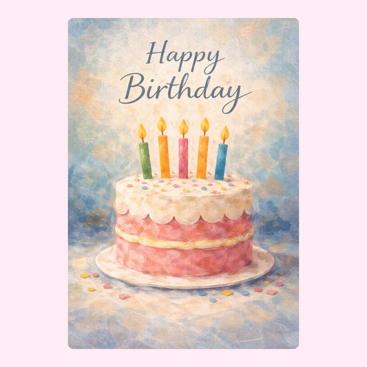 Happy birthday card with cake and candles