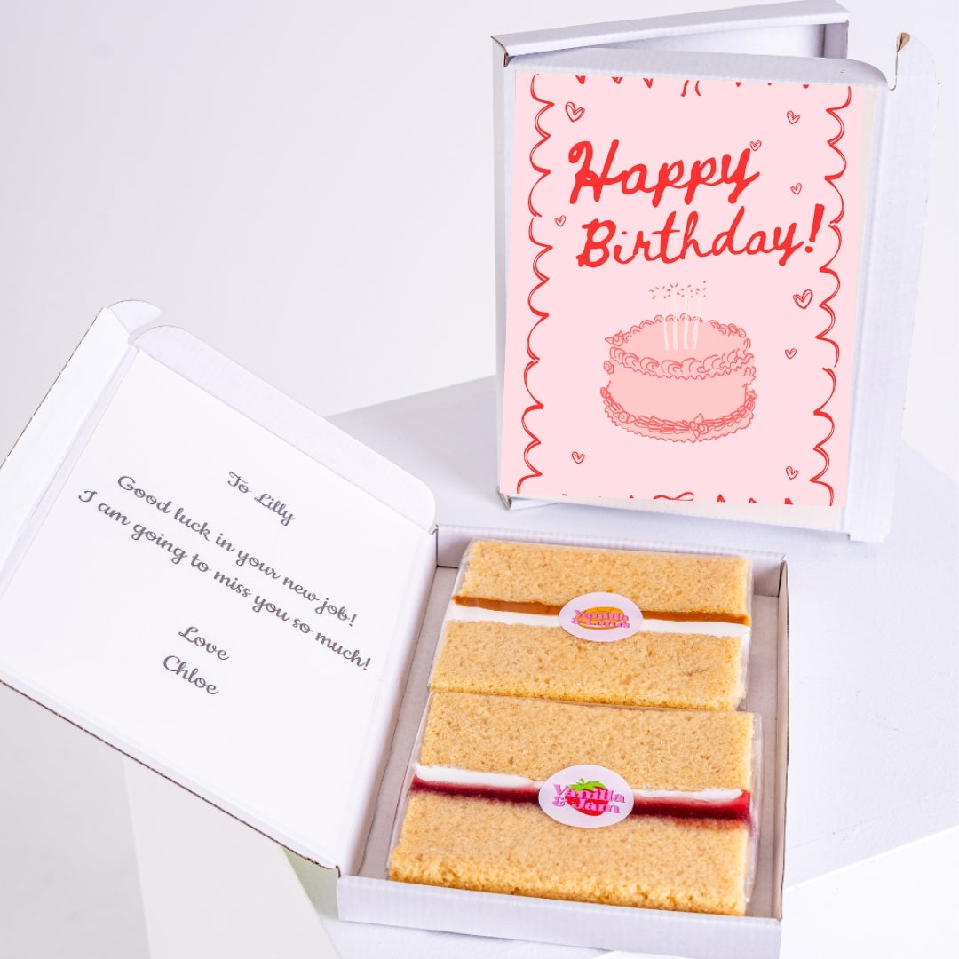 gift box letterbox cake with sketch birthday cake card